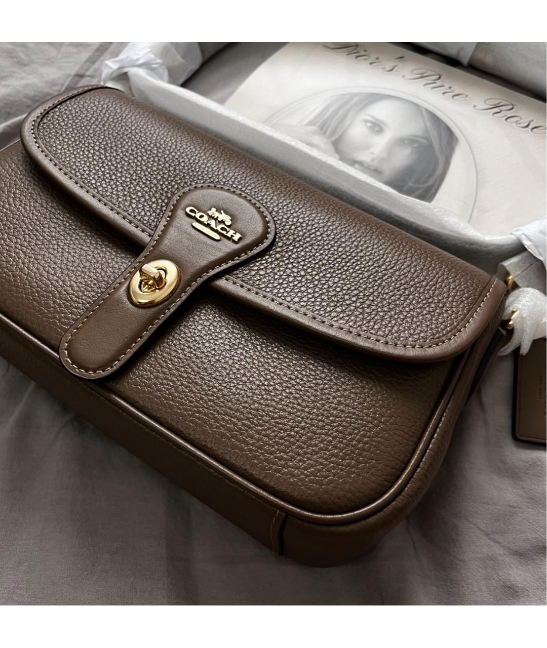 COACH Коричневая кожаная сумка через плечо, фото 7