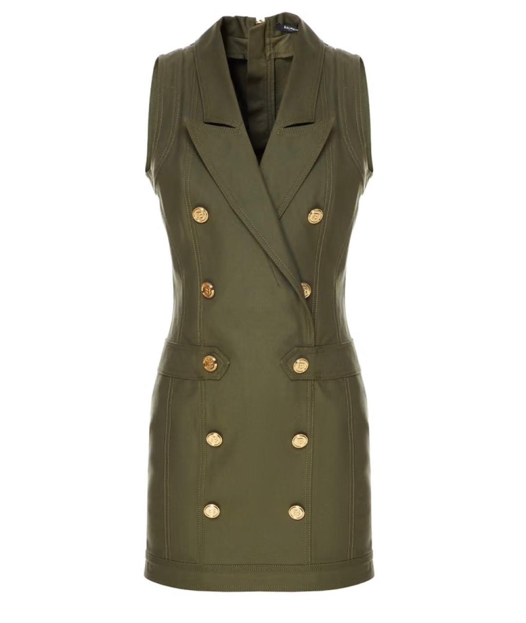 BALMAIN Хаки хлопковое коктейльное платье, фото 5