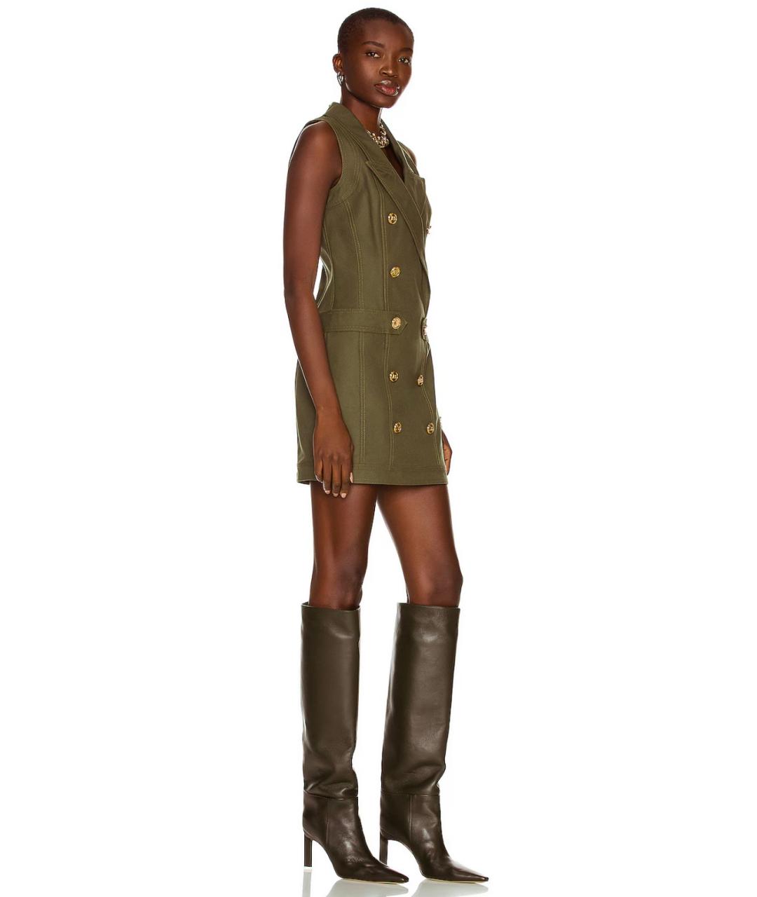 BALMAIN Хаки хлопковое коктейльное платье, фото 3