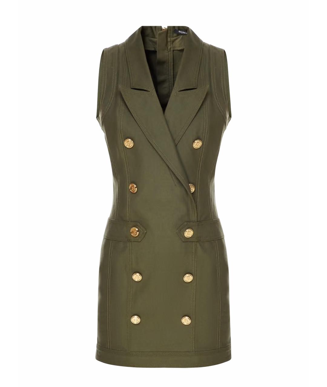 BALMAIN Хаки хлопковое коктейльное платье, фото 1