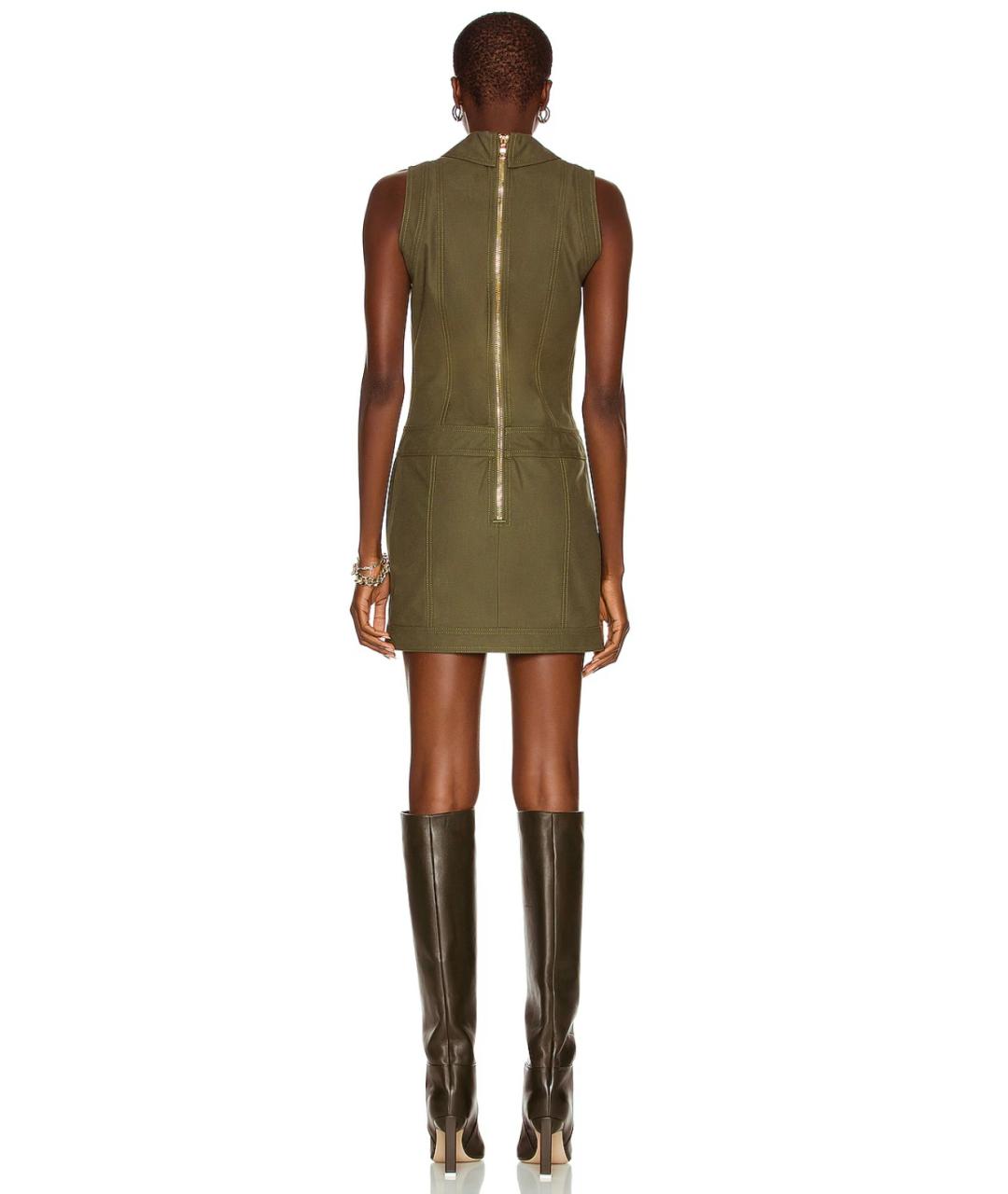 BALMAIN Хаки хлопковое коктейльное платье, фото 4