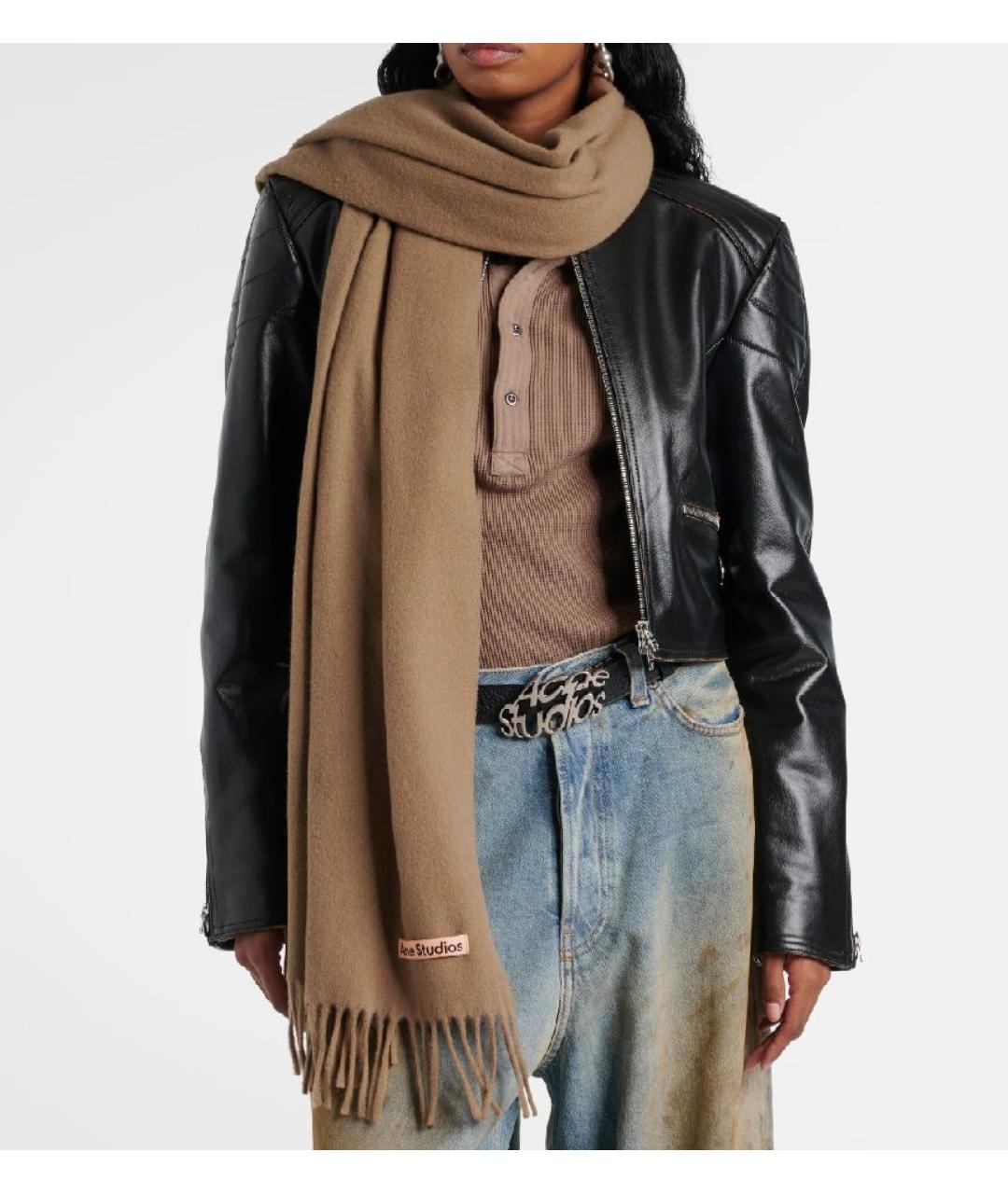 ACNE STUDIOS Коричневый шерстяной шарф, фото 4