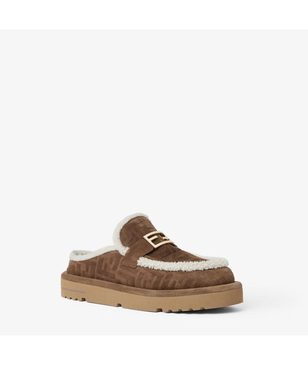 FENDI Коричневые замшевые сабо, фото 2