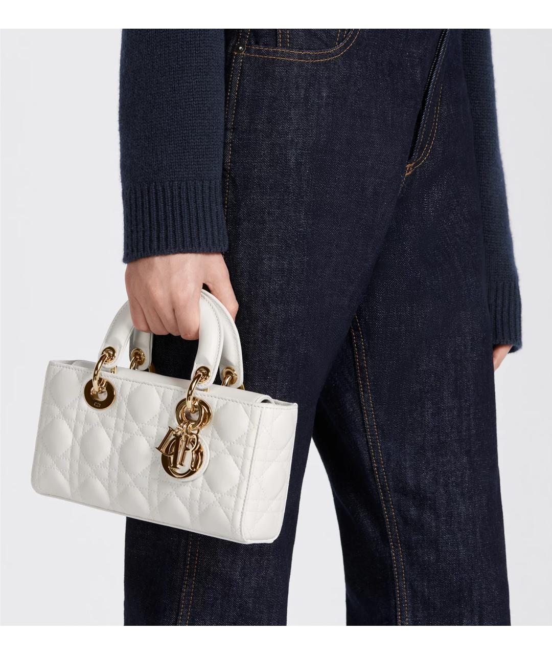 CHRISTIAN DIOR Белая кожаная сумка с короткими ручками, фото 3