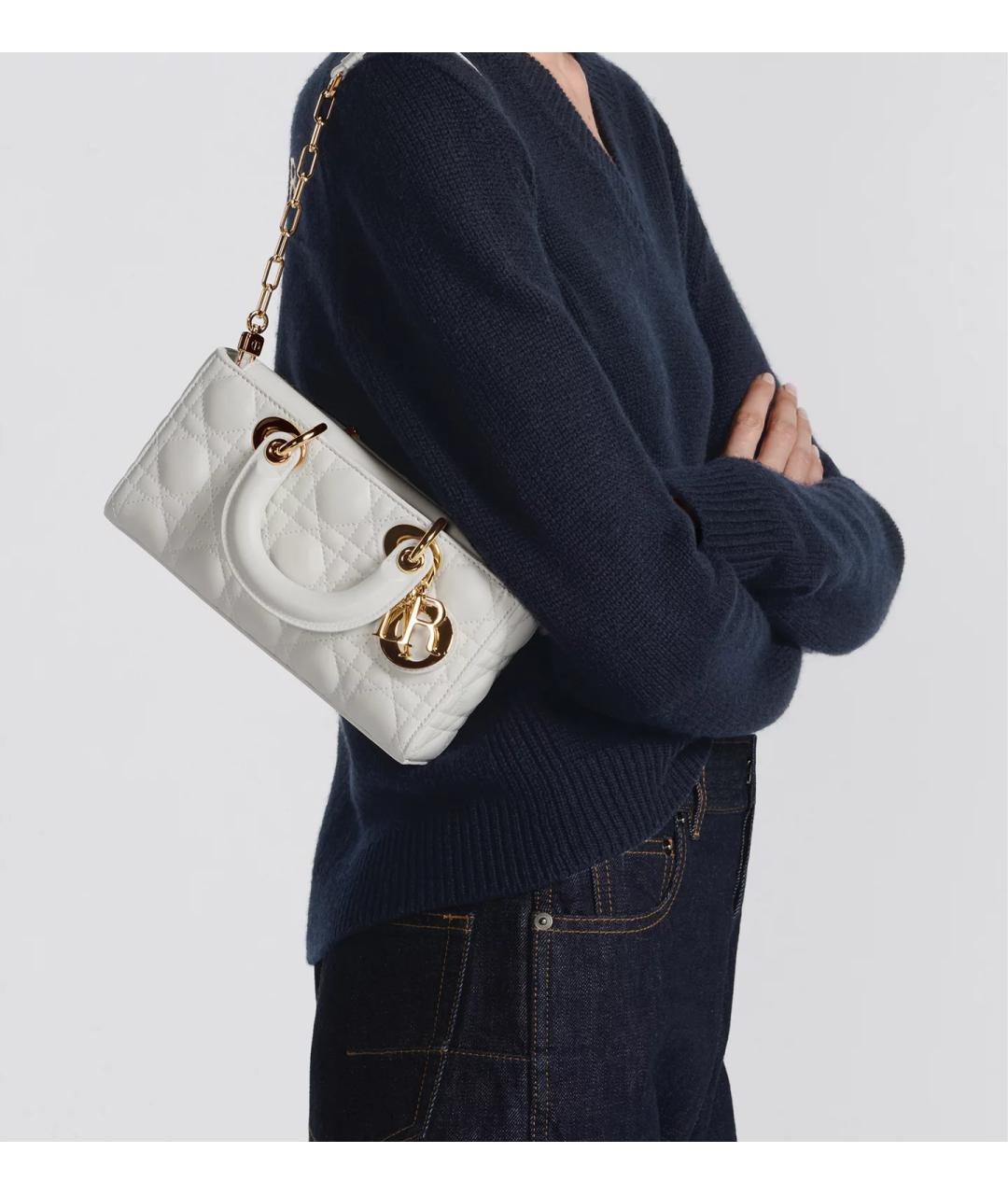 CHRISTIAN DIOR Белая кожаная сумка с короткими ручками, фото 2