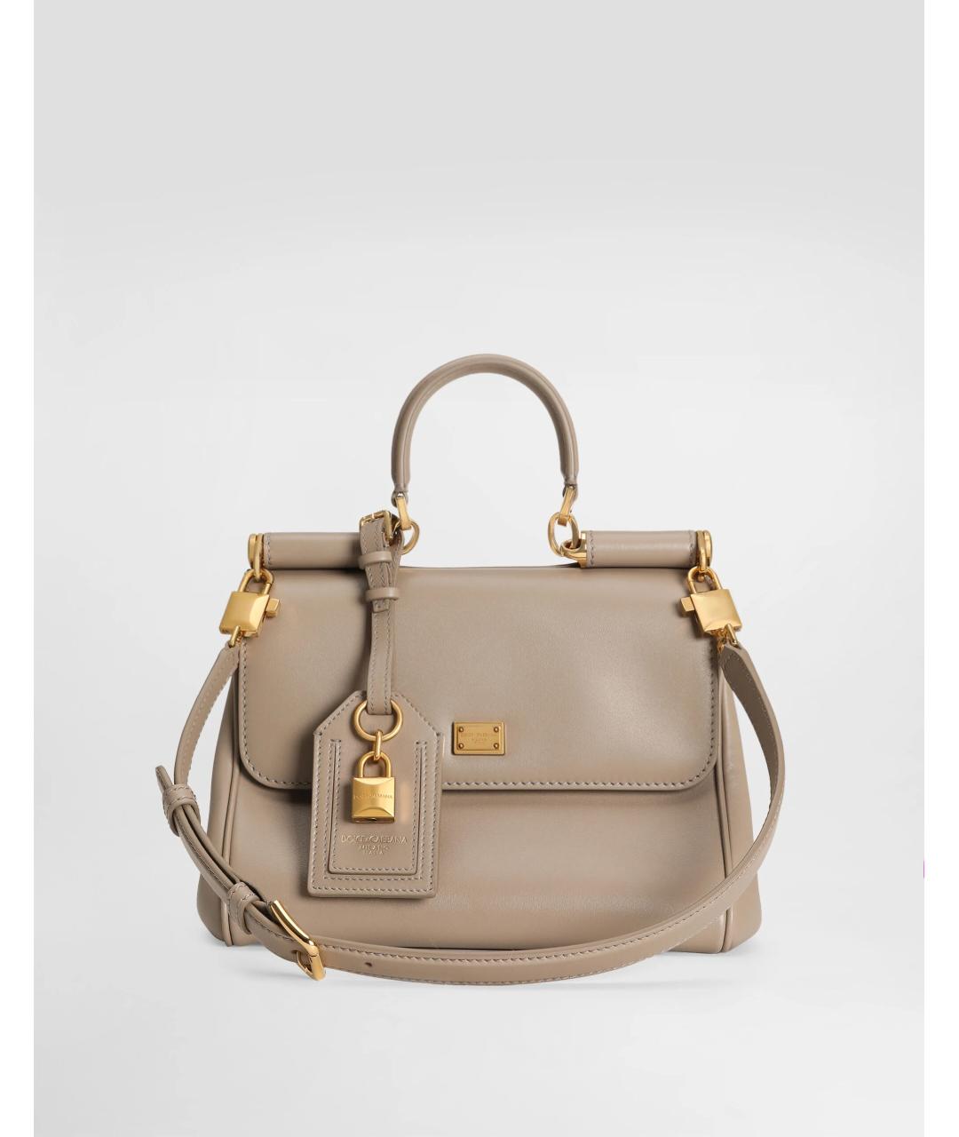 DOLCE&GABBANA Бежевая кожаная сумка с короткими ручками, фото 9