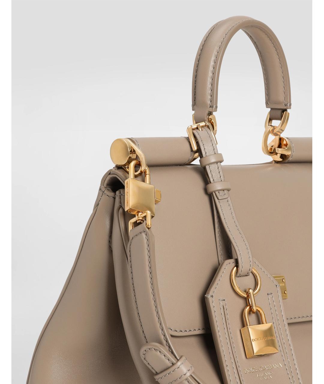 DOLCE&GABBANA Бежевая кожаная сумка с короткими ручками, фото 7