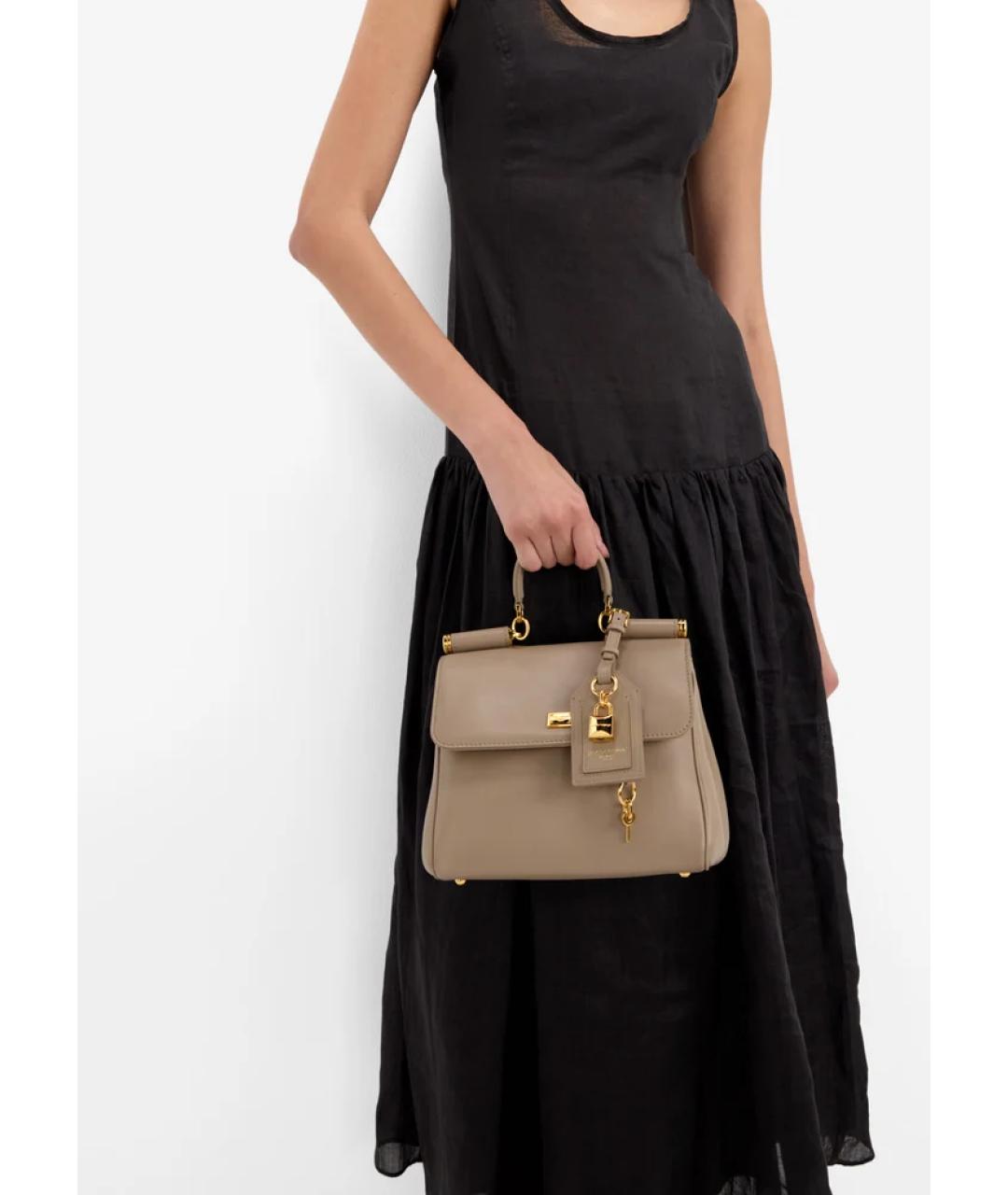 DOLCE&GABBANA Бежевая кожаная сумка с короткими ручками, фото 8