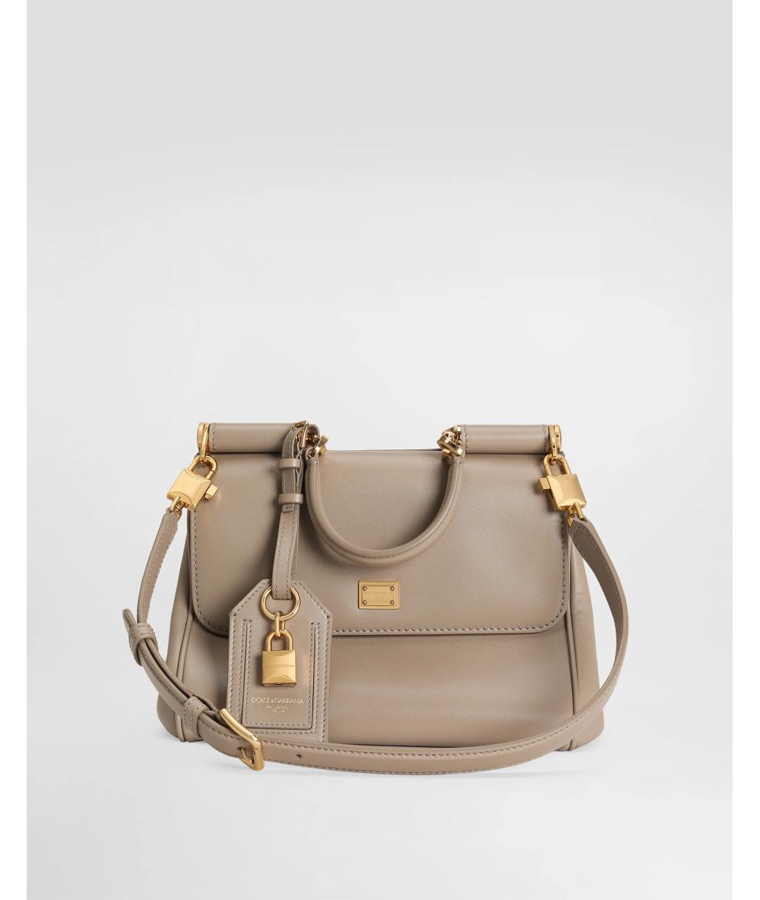 DOLCE&GABBANA Бежевая кожаная сумка с короткими ручками, фото 2