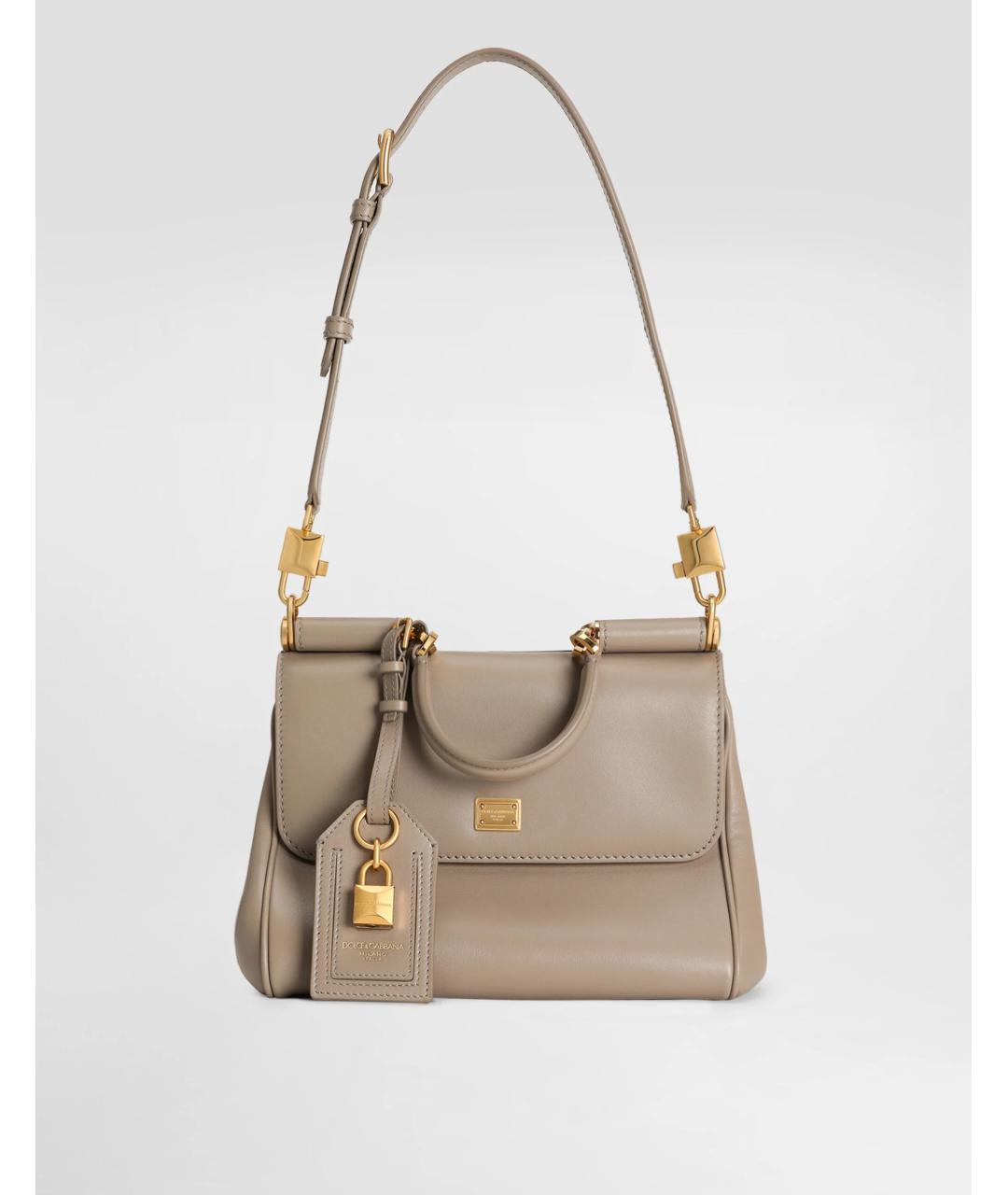 DOLCE&GABBANA Бежевая кожаная сумка с короткими ручками, фото 3