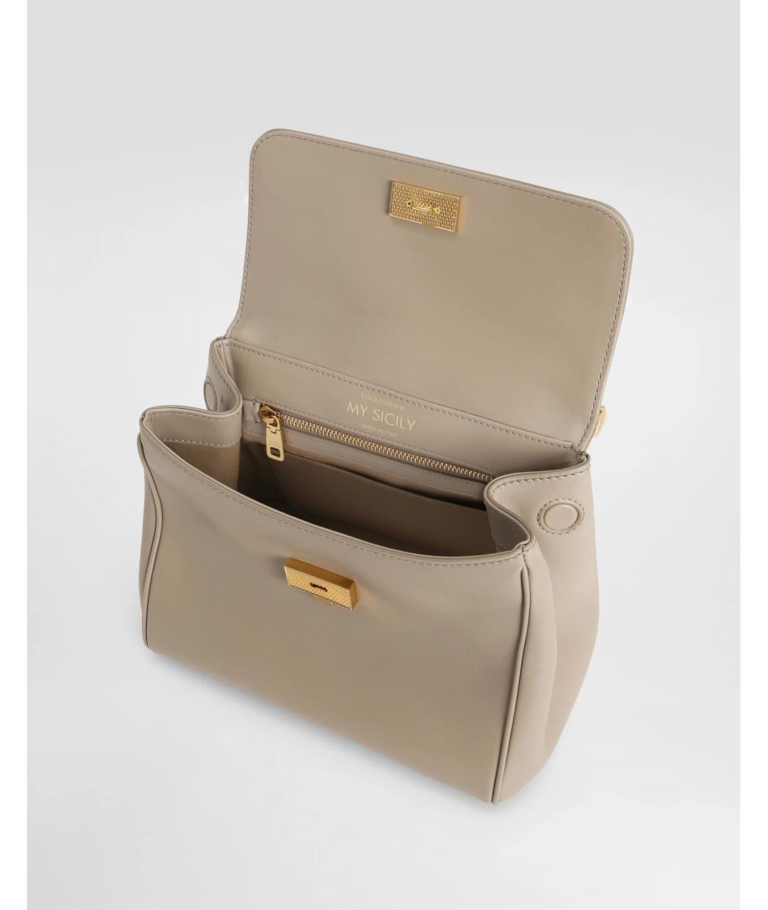 DOLCE&GABBANA Бежевая кожаная сумка с короткими ручками, фото 6