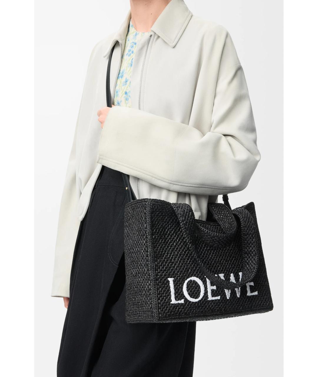 LOEWE Черная пелетеная сумка тоут, фото 3