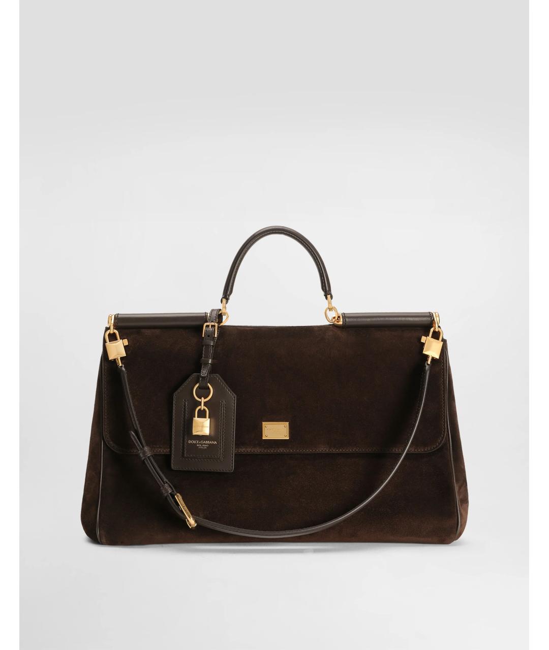 DOLCE&GABBANA Коричневая замшевая сумка с короткими ручками, фото 7