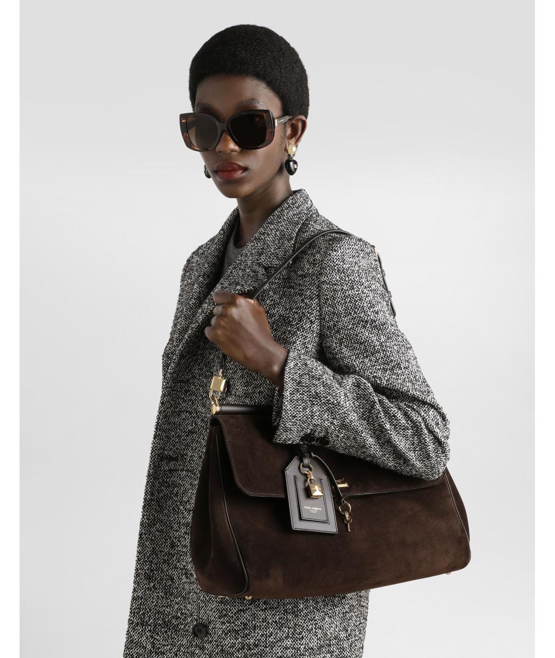 DOLCE&GABBANA Коричневая замшевая сумка с короткими ручками, фото 6