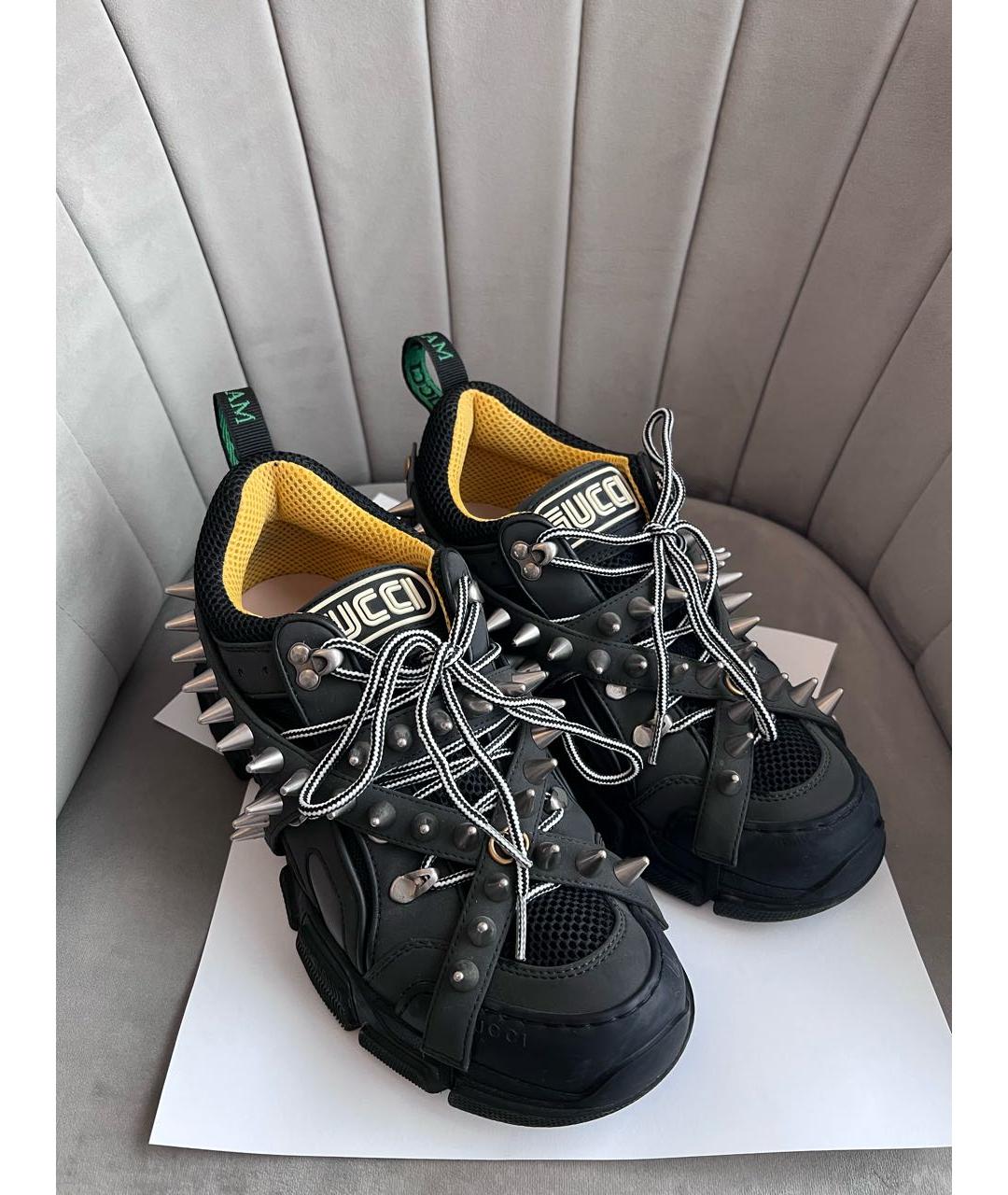 GUCCI Черные текстильные низкие кроссовки / кеды, фото 4