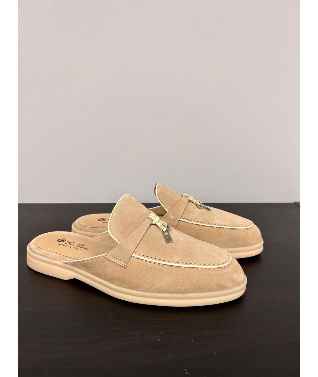 LORO PIANA Бежевые замшевые мюли, фото 7
