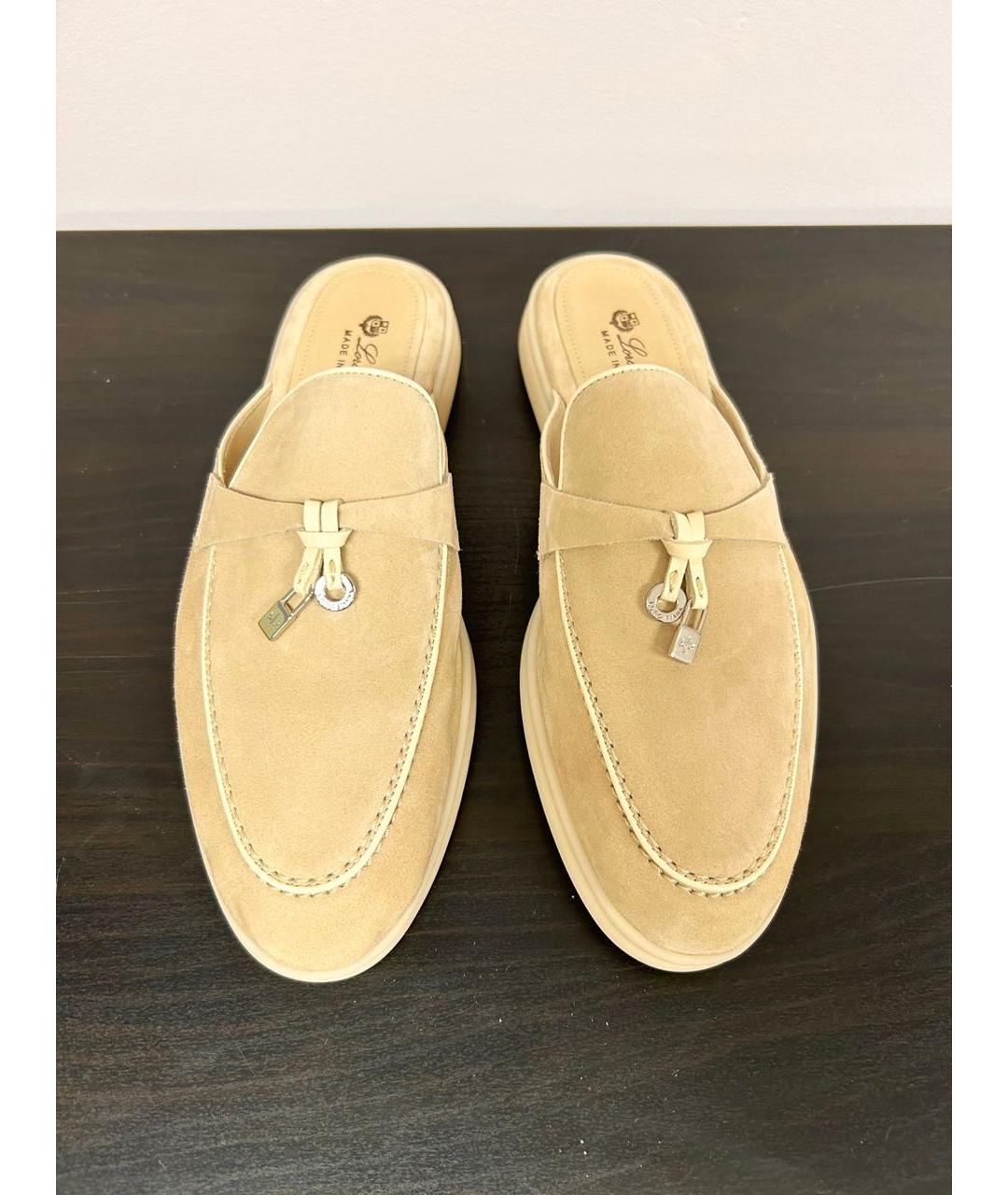 LORO PIANA Бежевые замшевые мюли, фото 2