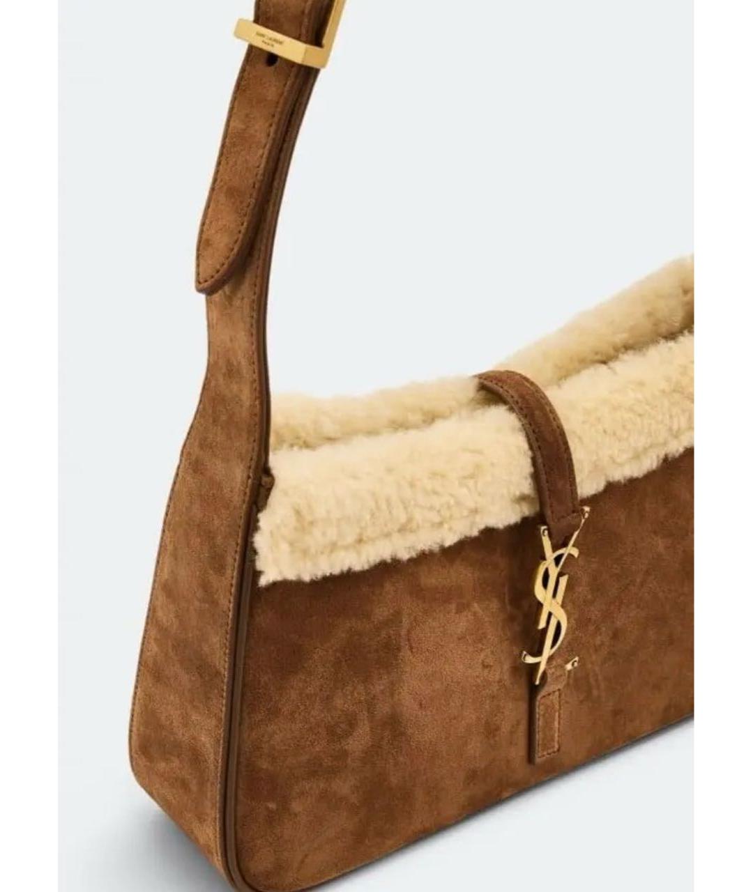 SAINT LAURENT Коричневая замшевая сумка с короткими ручками, фото 3
