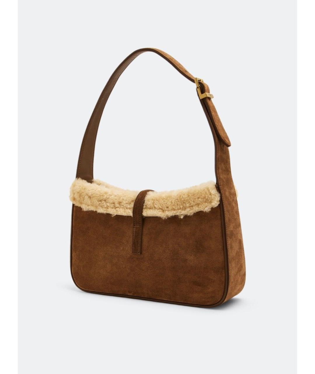 SAINT LAURENT Коричневая замшевая сумка с короткими ручками, фото 2