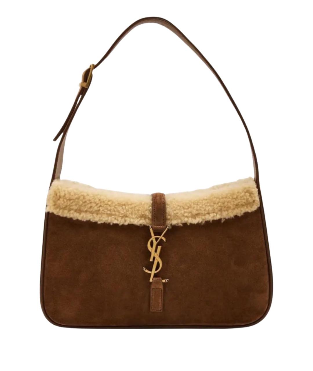 SAINT LAURENT Коричневая замшевая сумка с короткими ручками, фото 1