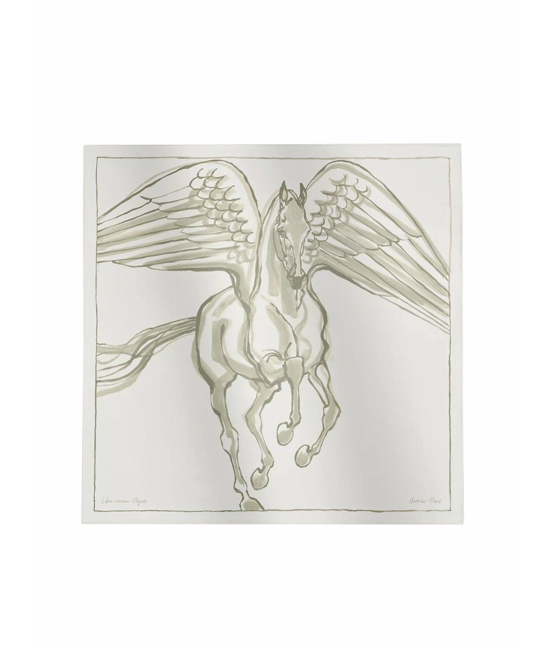 HERMES Белый шелковый платок, фото 1