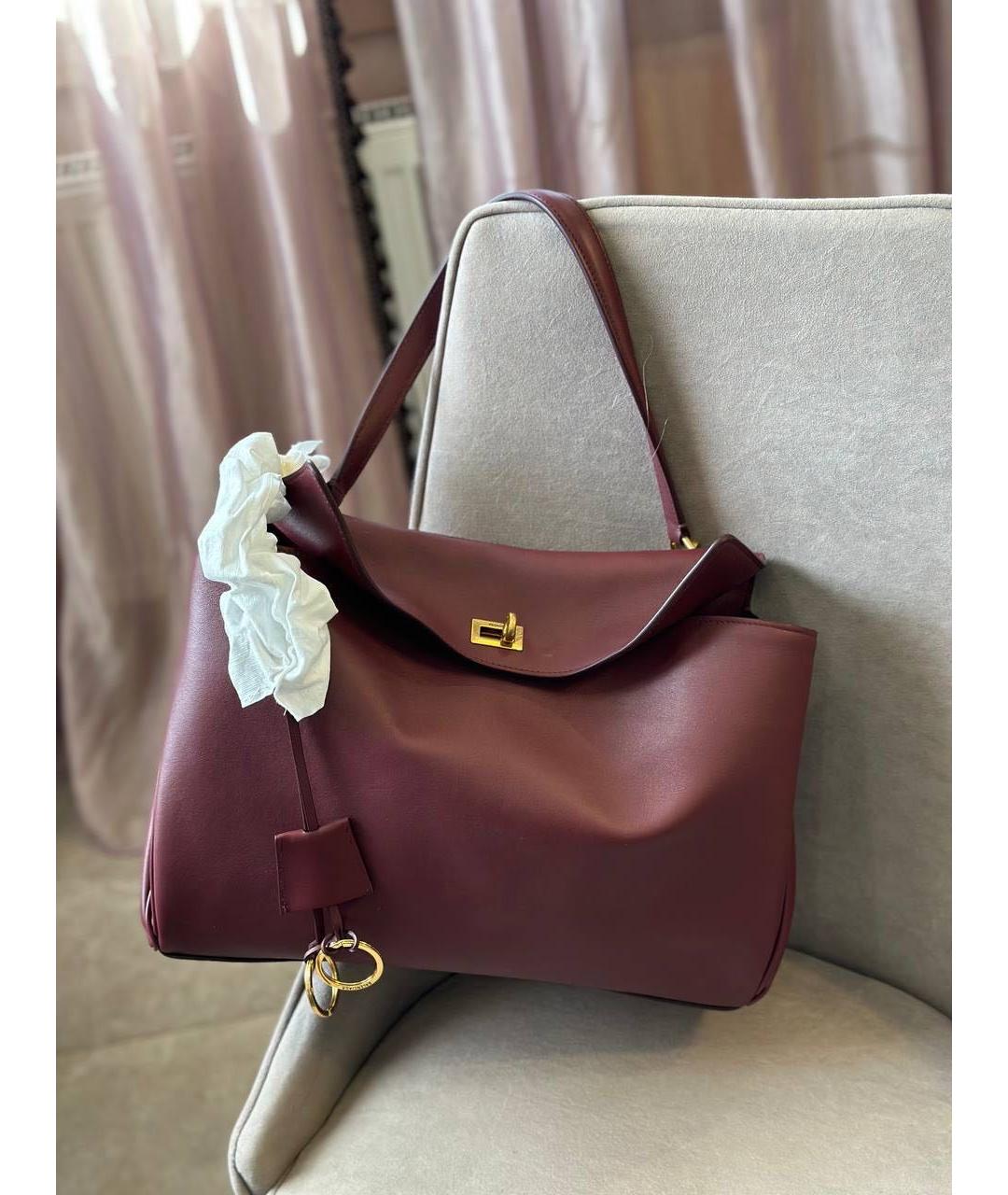 BALENCIAGA Бордовая кожаная сумка тоут, фото 4