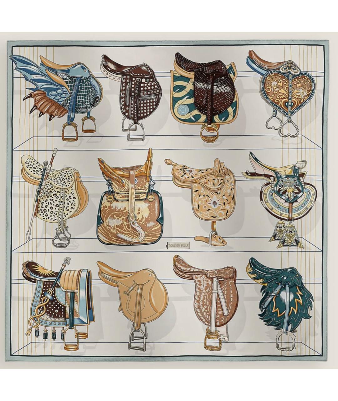 HERMES Синий шелковый платок, фото 2