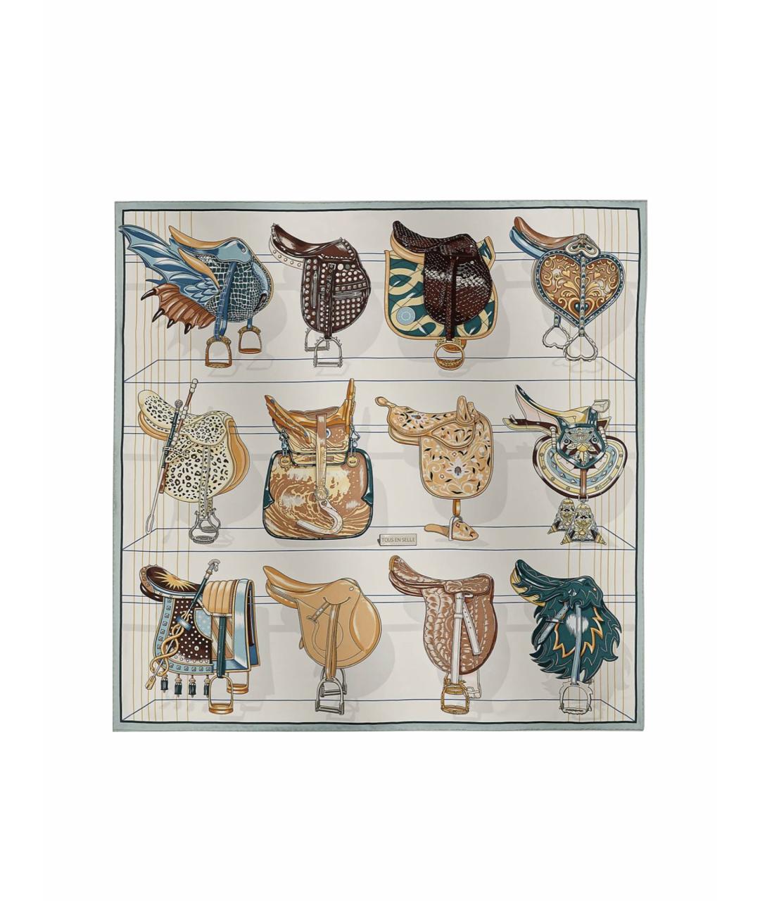 HERMES Синий шелковый платок, фото 1