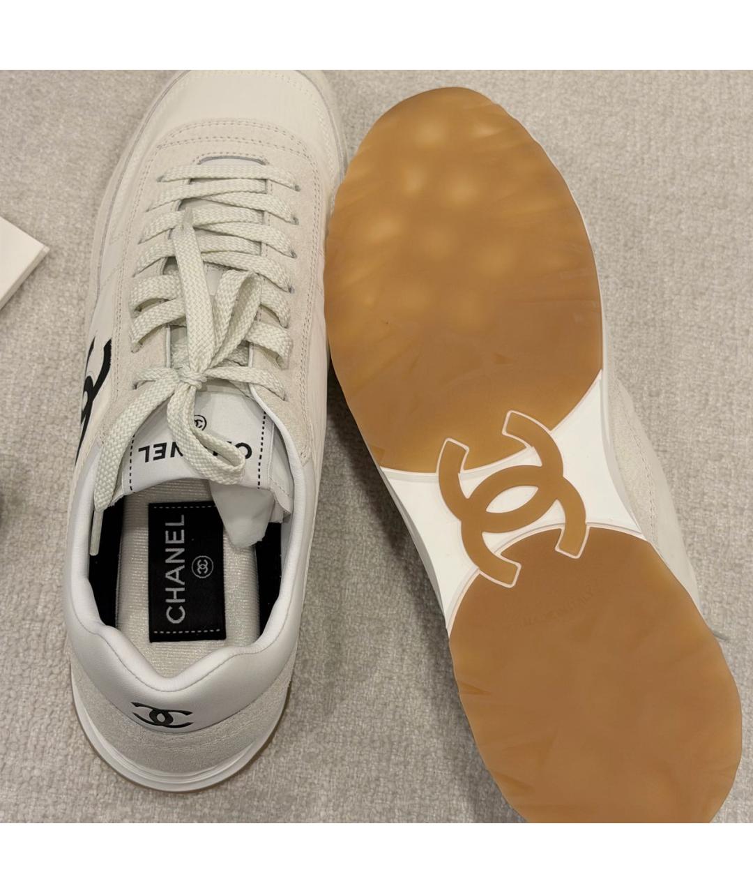 CHANEL Белые кожаные кроссовки, фото 5