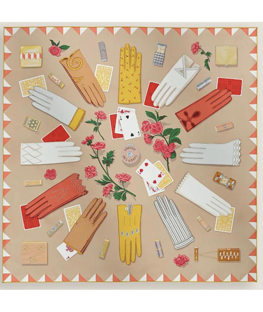 HERMES Бежевый шелковый платок, фото 2