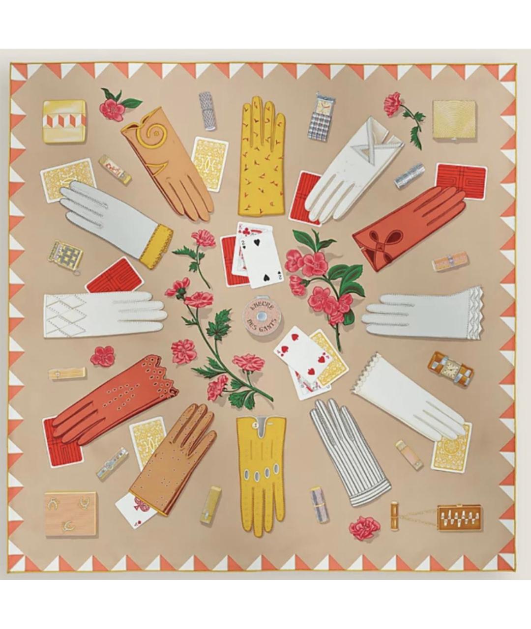 HERMES Бежевый шелковый платок, фото 3