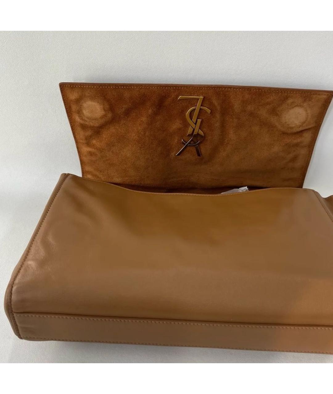 SAINT LAURENT Коричневая кожаная сумка через плечо, фото 7