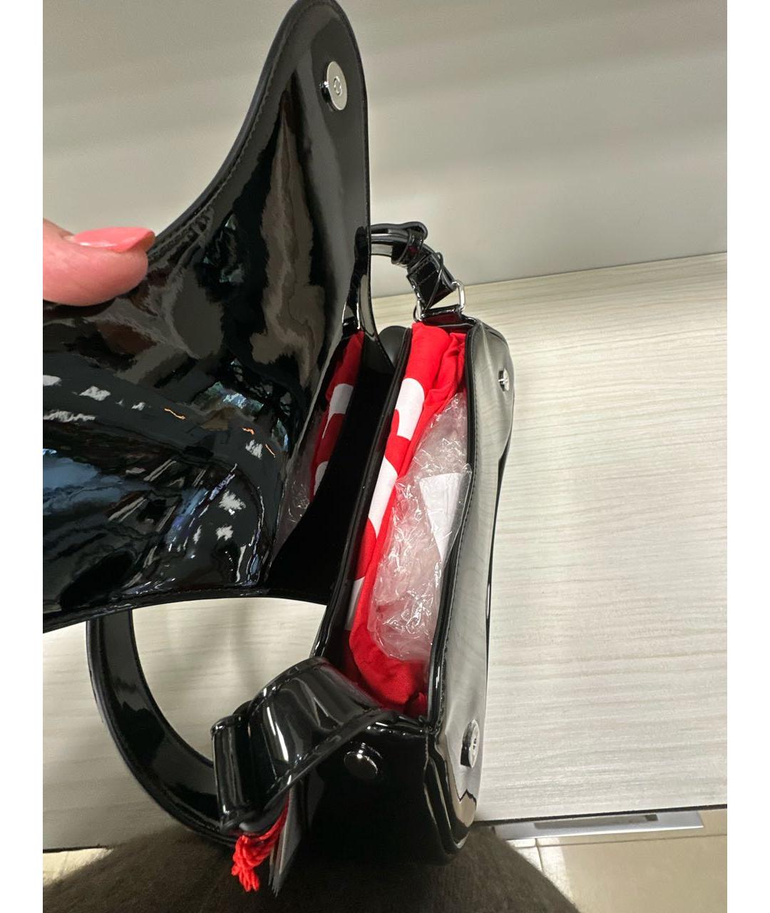 DIESEL Черная сумка с короткими ручками из лакированной кожи, фото 4