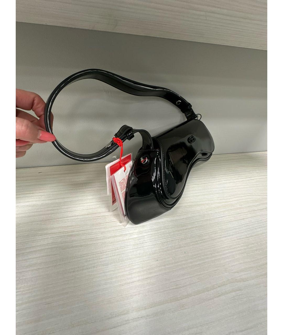 DIESEL Черная сумка с короткими ручками из лакированной кожи, фото 2