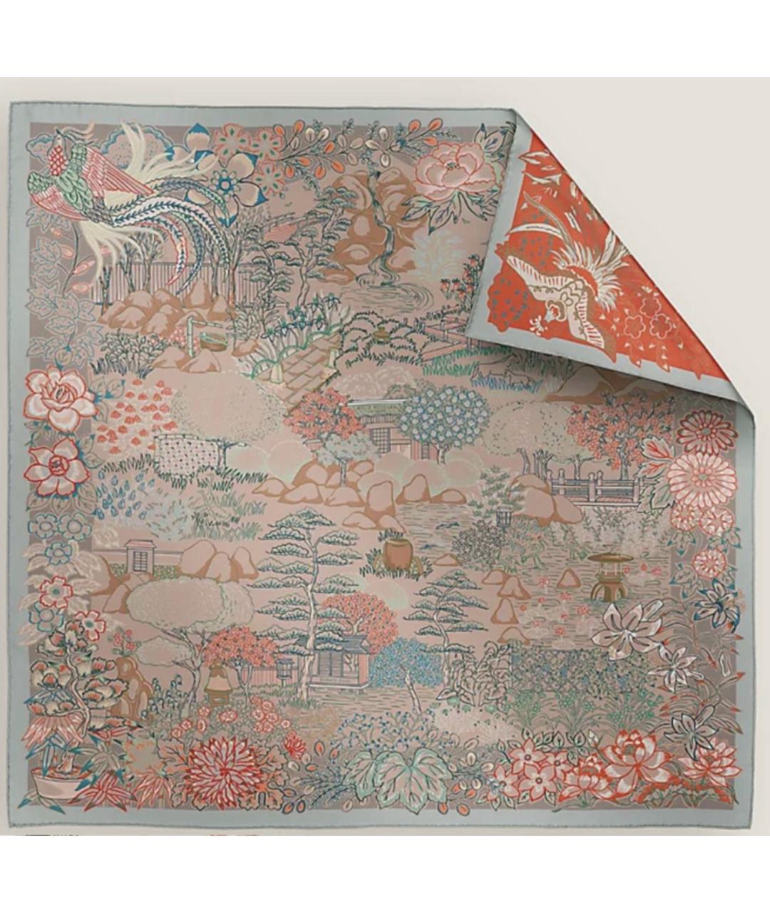 HERMES Серый шелковый платок, фото 2