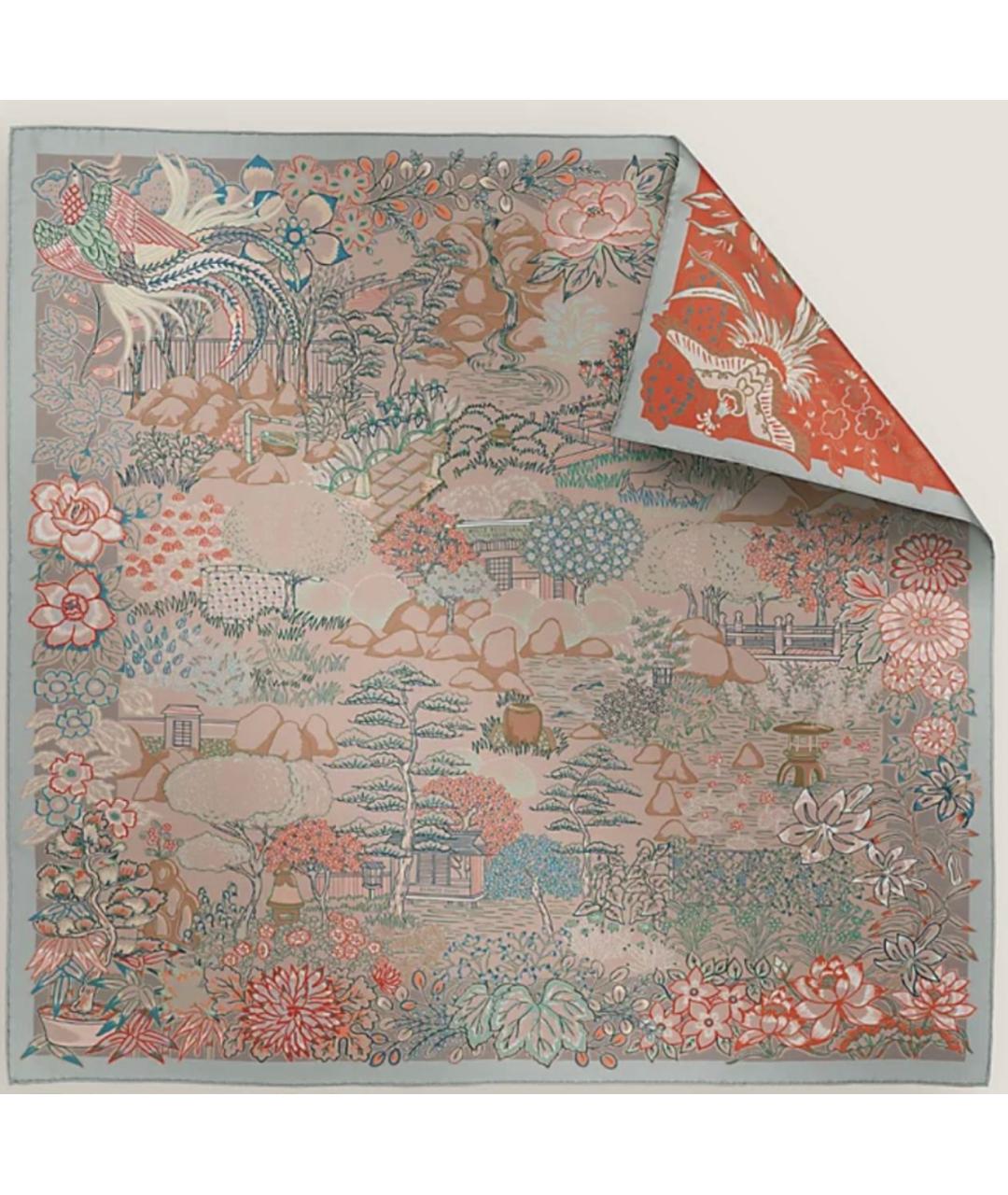 HERMES Серый шелковый платок, фото 3