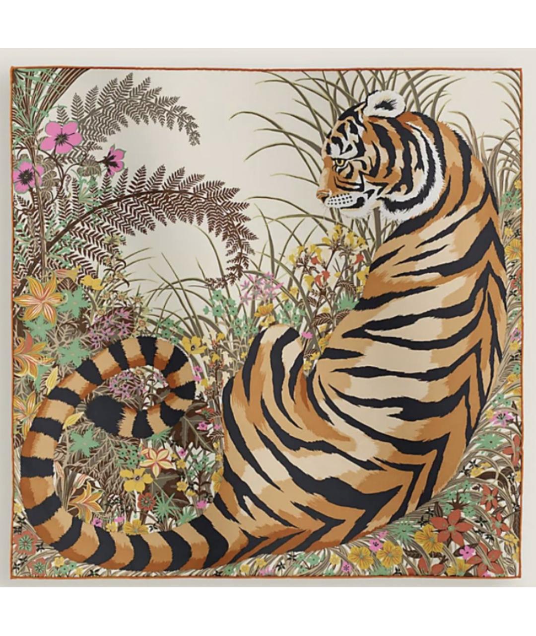 HERMES Бежевый шелковый платок, фото 3