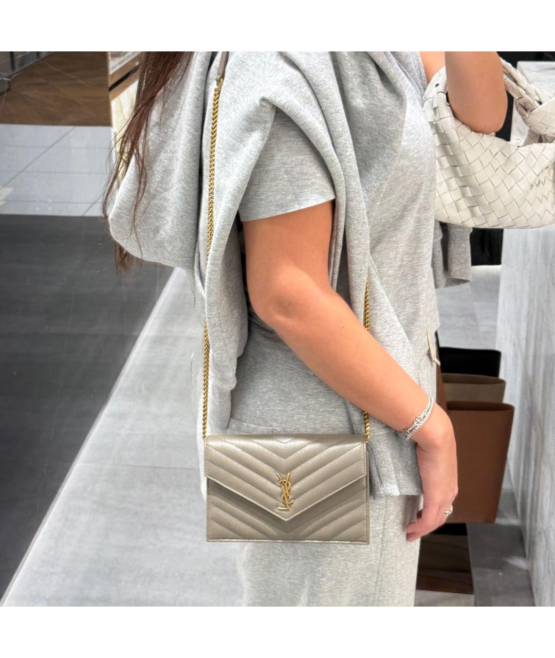 SAINT LAURENT Бежевая кожаная сумка через плечо, фото 2