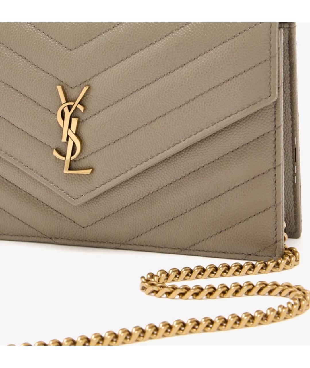 SAINT LAURENT Бежевая кожаная сумка через плечо, фото 4