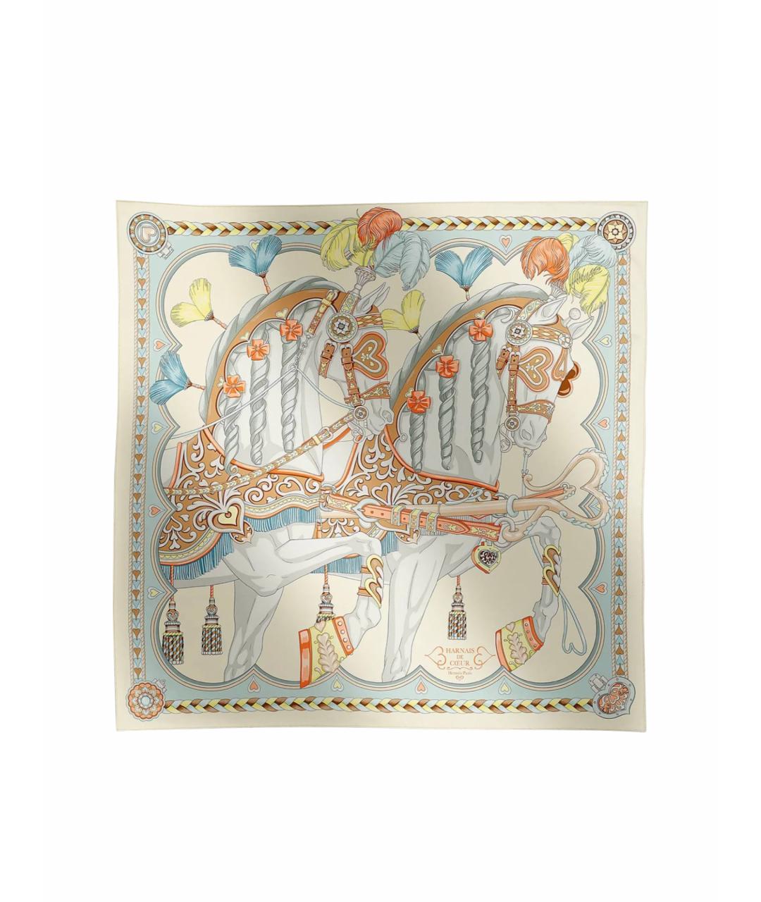 HERMES Бежевый шелковый платок, фото 1