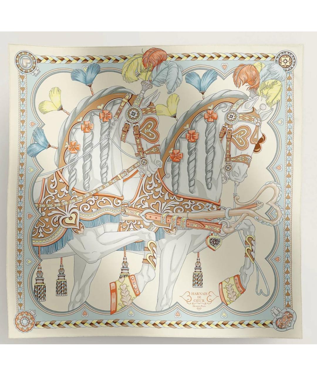 HERMES Бежевый шелковый платок, фото 2