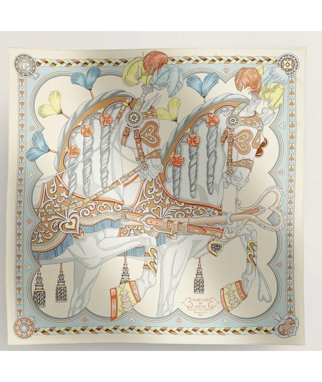 HERMES Бежевый шелковый платок, фото 3