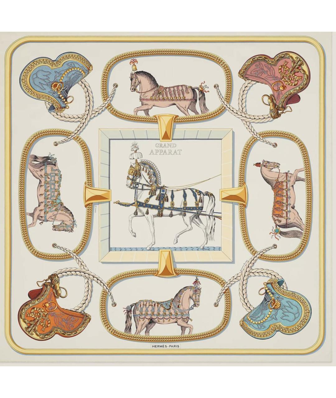 HERMES Бежевый шелковый платок, фото 1