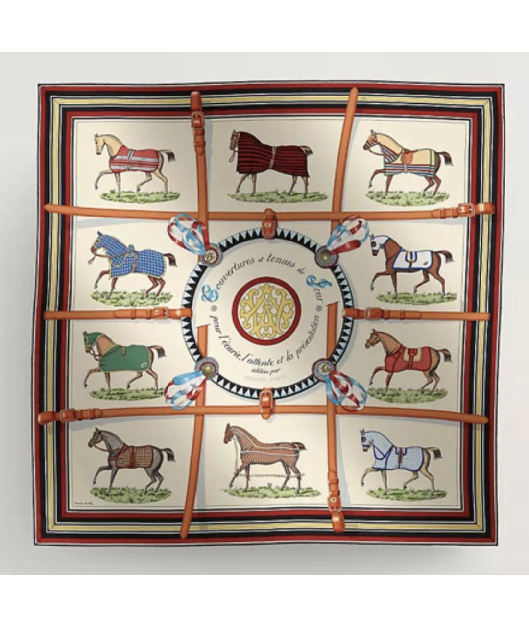 HERMES Бежевый шелковый платок, фото 2