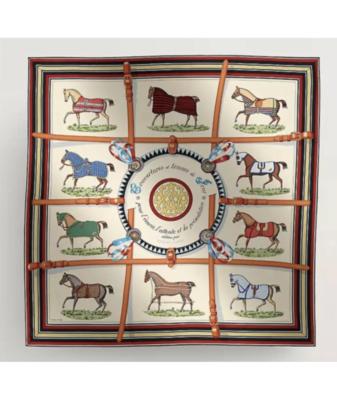 HERMES Бежевый шелковый платок, фото 3