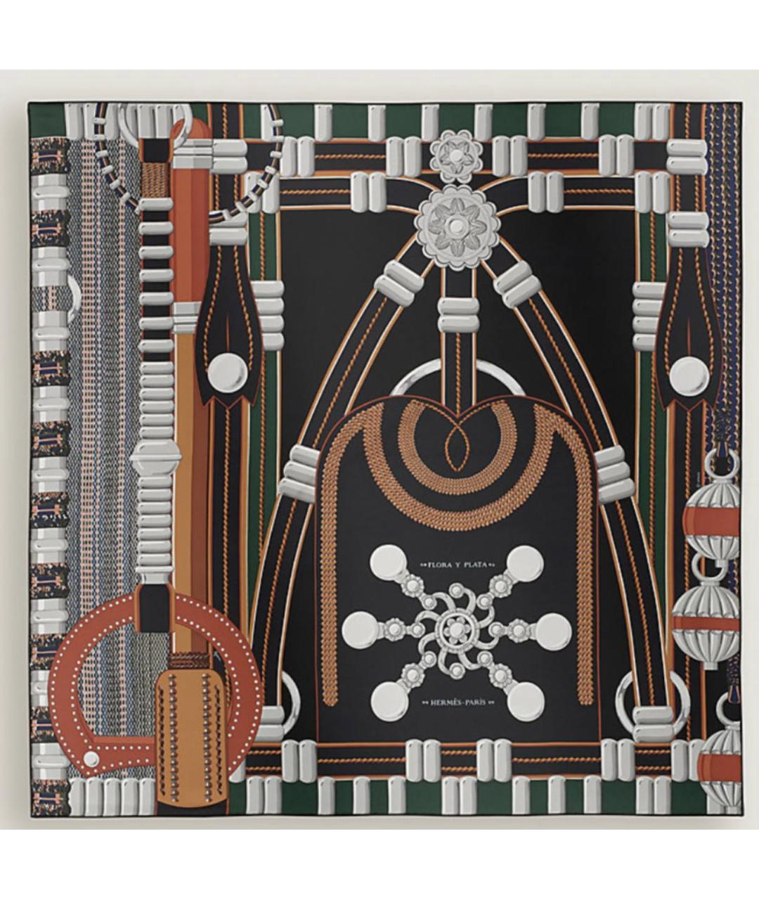 HERMES Черный шелковый платок, фото 2