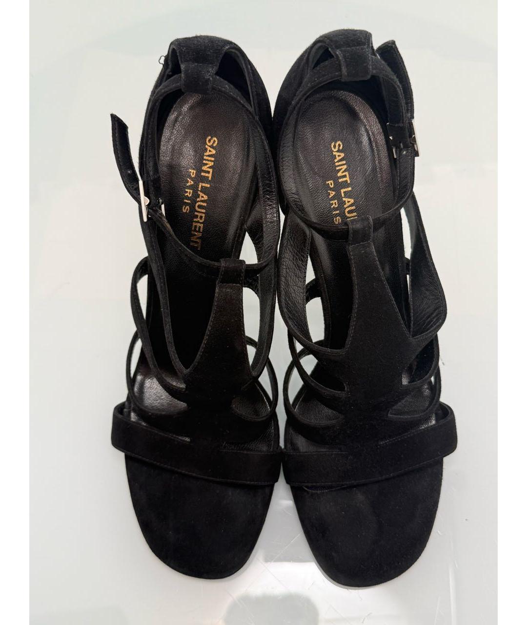 SAINT LAURENT Черные бархатные босоножки, фото 2