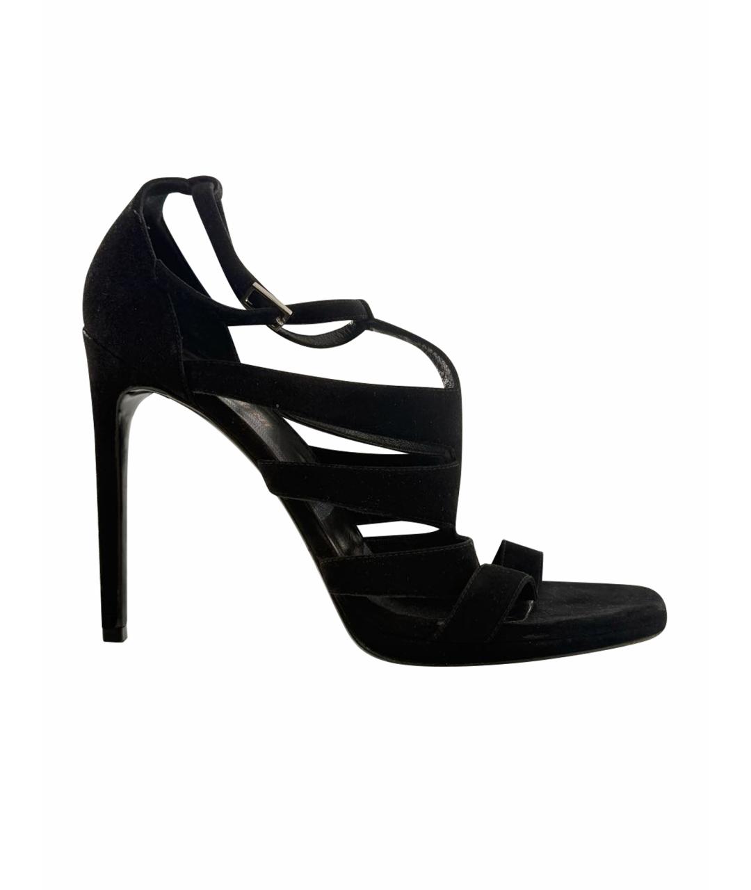 SAINT LAURENT Черные бархатные босоножки, фото 1