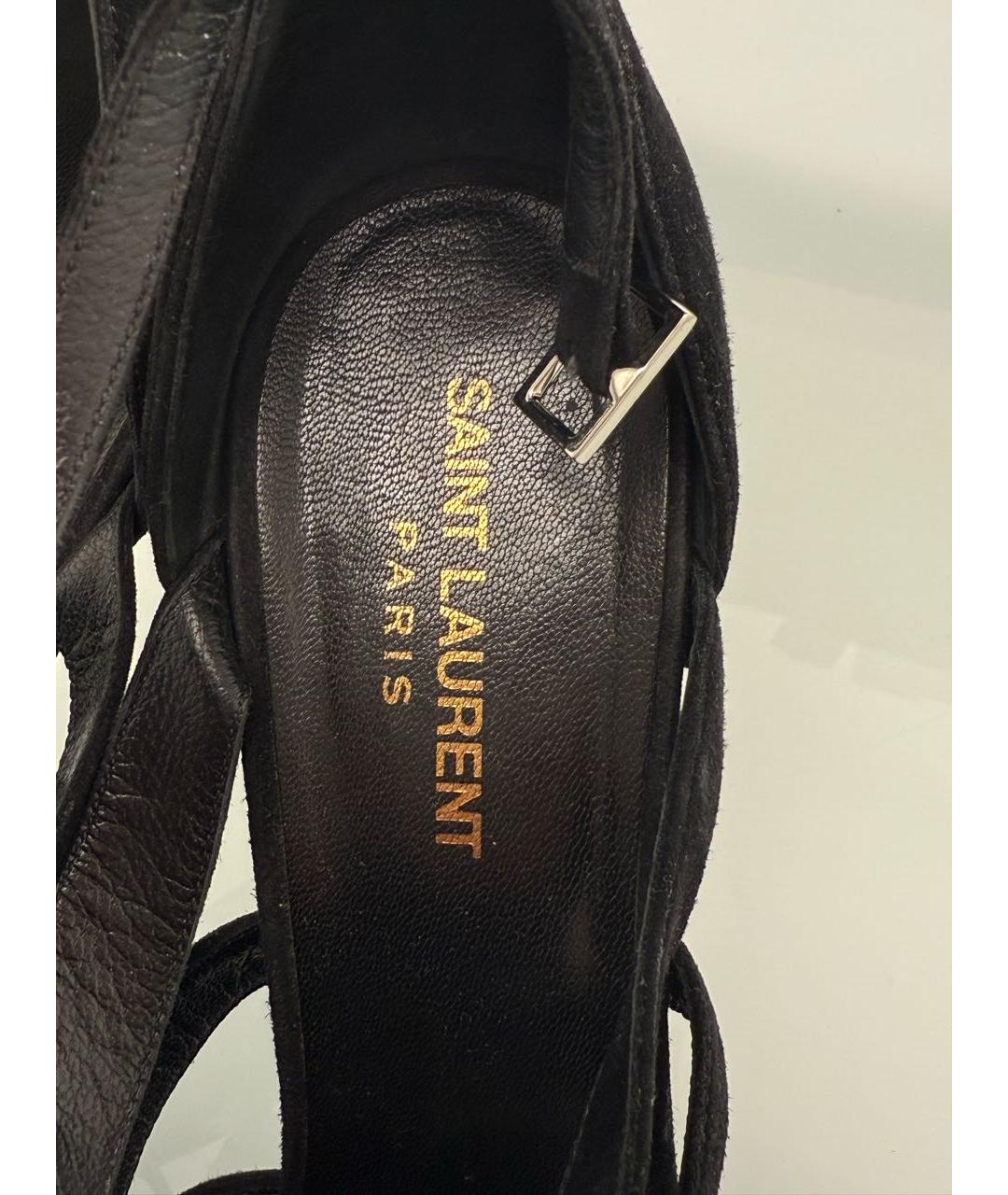 SAINT LAURENT Черные бархатные босоножки, фото 8