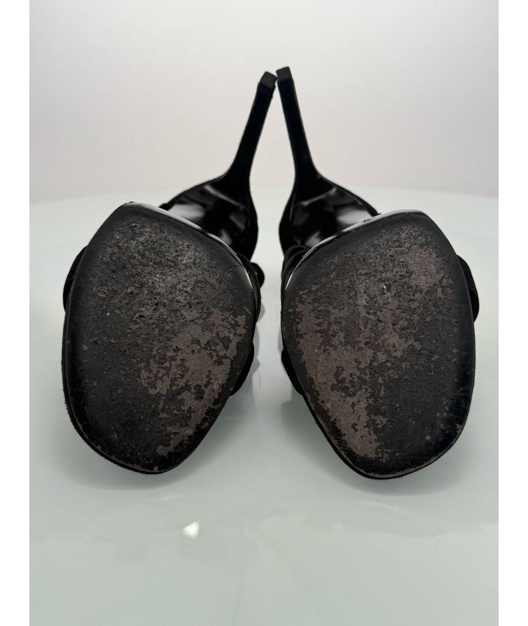 SAINT LAURENT Черные бархатные босоножки, фото 7